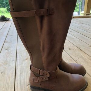 Brown extra wide calf Knee-High Riding Boots